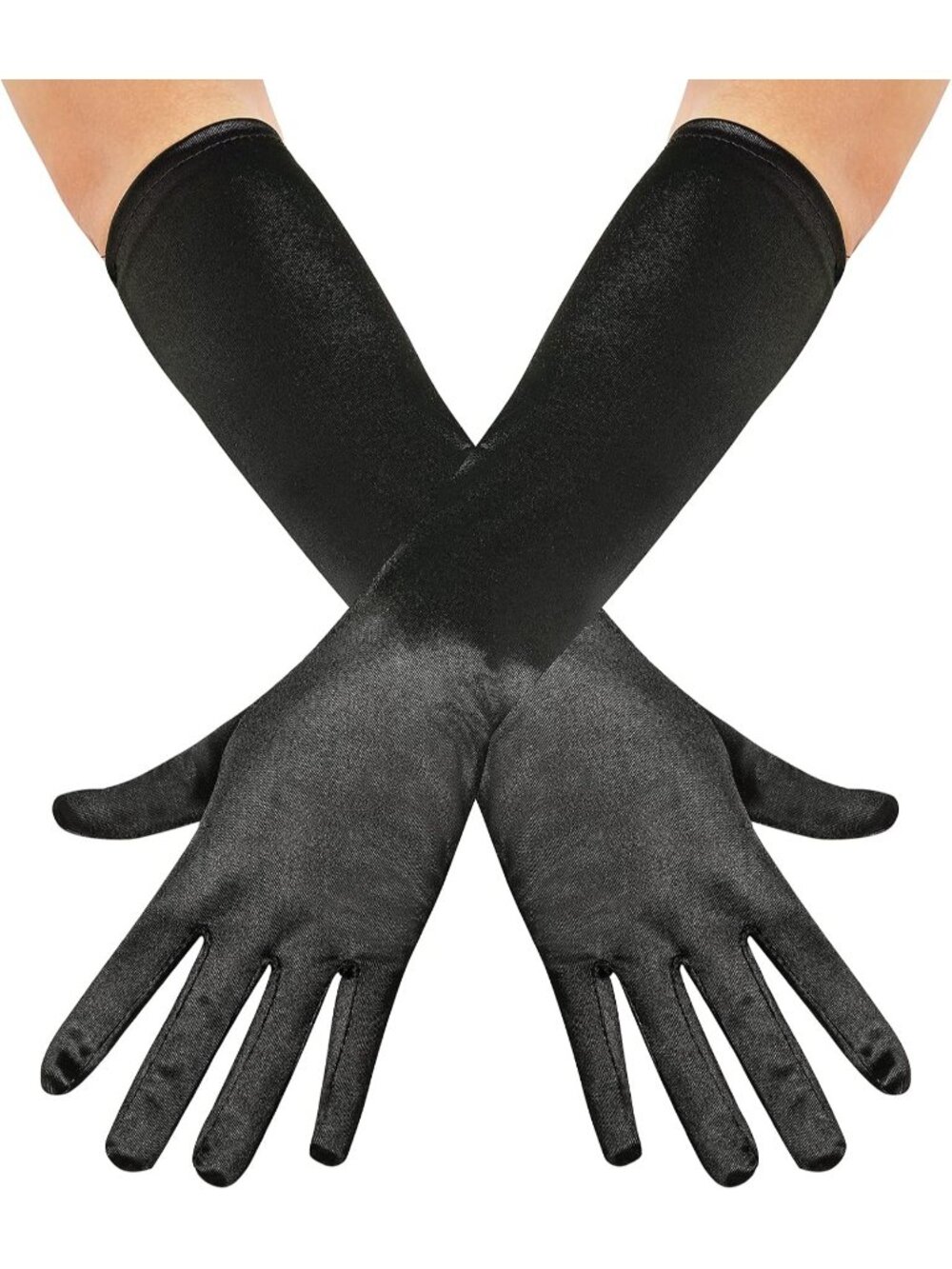Women's Black Long Opera Party 20s Stretchy Elbow Length Classic Satin Gloves